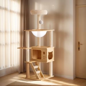 Árbol para Gatos Moderno de 48.8 Pulgadas con Postes Rascadores Cubiertos de Sisal, Árbol para Gatos de Madera para Interiores con Percha Superior, Cómodo Centro de Actividades para Gatos - Product Image 6