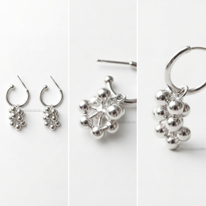 Vintage Fine Jewelry Trendy 925 <b>Sterling</b> <b>Silver</b> C Shape <b>Hoop</b> Earrings Fruit Grape Design Women's Gift Party Certified - Product Image 5