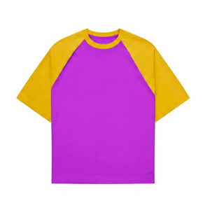เสื้อยืดเบสบอลคอกลม แขนสั้น สีเหลืองเบจ ลายบล็อก 100% โพลีเอสเตอร์ ทรงปกติ สีพื้น สำหรับผู้ใหญ่ - Product Image 2