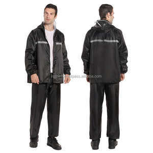 <b>Waterproof</b> Lightweight Rain <b>Suit</b> With Hood, Reflective Safety Strips, Windproof Jacket And Pants For Outdoor Riding Work - Product Image 5