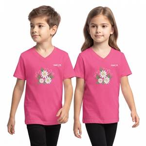 Camiseta Unisex para Niños con Estampado Floral Personalizado, Cuello en V, Diseño de Flores por Sublimación, Tops Casuales para Niños y Niñas, Ropa al por Mayor OEM - Product Image 3