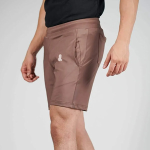 Men's <b>Black</b> Solid Quick Dry Breathable Sport Shorts Elastic Waist Knee Length Nonwoven Polyester Front Logo Drawstring Closure - Product Image 5