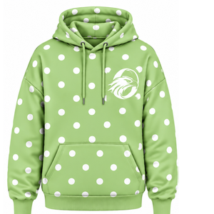 Light Green <b>White</b> Polka Dot <b>Women</b> <b>Hoodie</b> Casual Pullover Fleece Sweatshirt Long Sleeve Drawstring Hood Front Kangaroo Pocket - Product Image 1
