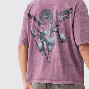 เสื้อยืดโอเวอร์ไซส์ผู้ชายคุณภาพสูงแบบเรียบ ล้างสีแบบแอซิดวอช สกรีนลายวินเทจ ทำสีซีดแบบแอซิดวอช - Product Image 6