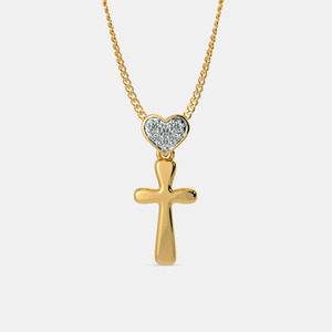 จี้เพชรทรงกลมเจียระไนแบบบริลเลียนท์ รูปหัวใจประดับกากบาท ทองคำขาว 14K พร้อมสร้อยคอสุดหรู - Product Image 1