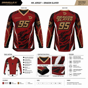 Maillot de motocross personnalisé OEM sublimé à manches longues, maillot de course MX avec motif dragon, maillot de moto tout-terrain respirant 95% - Product Image 5