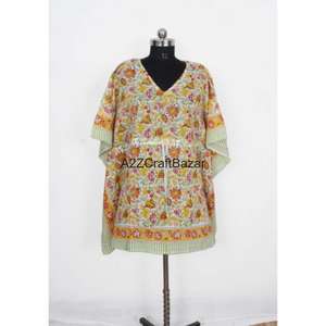 Nuevo Vestido Kaftán de Tela de Algodón Ecológica Hecho a Mano, Estilo Bohemio, Transpirable, con Estampado a Bloque, Kimono Largo - Product Image 1