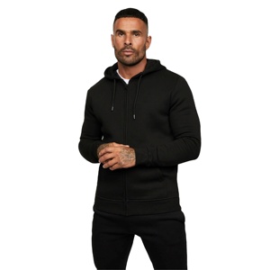 En gros Usine Noir Épais Tissu Lourd 320gsm 100% coton Personnalisé Full Zip Up Strass Transfert Logo Hoodie Hommes Et Wome - Product Image 1