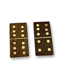 Ensemble de dominos de luxe en bois de 6 pouces avec détails en laiton et verre, style naturel, collection de jeux de table pour divertissement intérieur - Product Image 3
