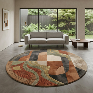 Luxury Sculpted <b>Round</b> Wool Area Rug Hand Tufted Abstract Designer <b>Carpet</b> Custom Statement Floor Rug for Modern Homes - Product Image 3