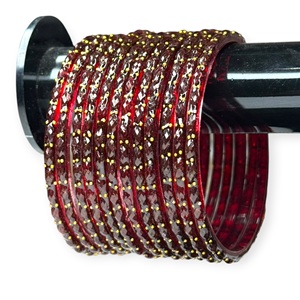 Stunning Glossy Maroon Gold Plated Emerald Cut Raindrop Glass Kashmiri Bangles <b>Set</b> for Wedding Every Occasion Wholesale Price - Product Image 2