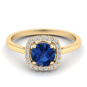Anillo de Compromiso REYES con Diseño Clásico, Oro Sólido de 14K, Diamantes en Halo, Corte Brillante Redondo, Gema de Zafiro Azul de 1 Quilate - Product Image 1