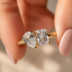 Bague de mariage plaquée or jaune de qualité supérieure, diamant taille poire et émeraude, bague de fiançailles et de promesse, bijoux personnalisés - Product Image 2