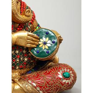 Juego de cuatro estatuas de latón Ganesha musicales de 12 "Esculturas de trabajo con incrustaciones de diseño intrincado - Product Image 2
