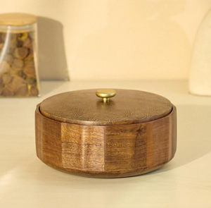 <b>Round</b> Chapati Box Custom made <b>Solid</b> Grain <b>Wood</b> Kitchen <b>Dining</b> <b>Table</b> Roti Warmer Casserole Serving Food Storage Holder - Product Image 6