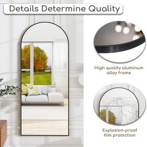64"x21" <b>Arched</b> Full Length <b>Mirror</b> Freestanding <b>Black</b> Wood Framed Floor <b>Mirror</b> - Product Image 3