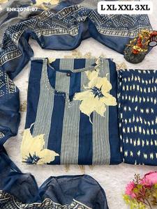 Ensemble Kurti-Pant-Matching Dupatta en coton de qualité supérieure 60-60 avec imprimé grandes fleurs et rayures, coupe droite et longue, achat en ligne Inde - Product Image 4