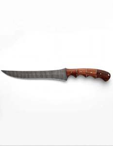 Couteau à fileter artisanal en acier Damas avec manche en bois, outil de découpe culinaire de précision longue portée - Product Image 2