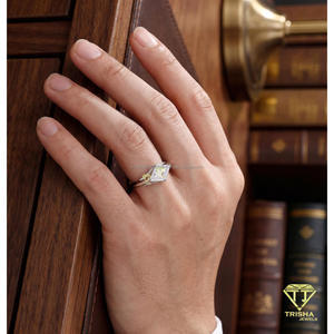 Elegant Princess Cut VVS Moissanite <b>Ring</b> <b>925</b> Sterling <b>Silver</b> Geometric Design Luxury Engagement Wedding Jewelry For Women - Product Image 2