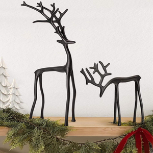 Statues de rennes en métal noir, décoration de maison pour les fêtes de Noël, figurines de Noël modernes en alliage d'aluminium - Product Image 6