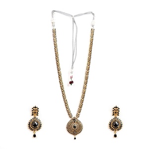 Wholesale Price Traditional Black Onyx <b>Necklace</b> Set Gold Plated Wedding Jewelry Gift for Her Long <b>Necklace</b> - Product Image 3