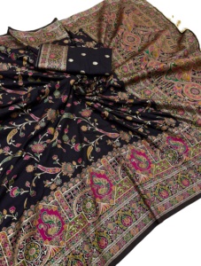 ผ้าส่าหรีไหมพัชมีนาแบบดั้งเดิมของอินเดีย พร้อมผ้าปัลลูที่ถักด้วยด้ายแคชเมียร์ เสื้อส่าหรีแบบแฟนซีทันสมัยสำหรับผู้หญิงรุ่นใหม่ - Product Image 2