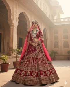 Lehenga Choli en soie semi-cousu pour femme KV, collection automne, broderie ruban, design de créateur, idéal pour mariée (rose) - Product Image 5