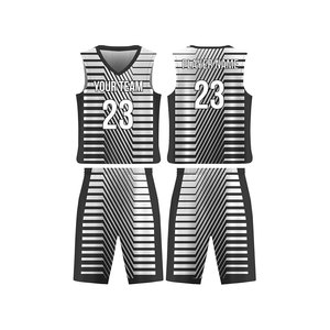 Ensemble de maillots de basket-ball personnalisés unisexes à col en V sans manches avec impression sublimée rouge et noir - Product Image 4