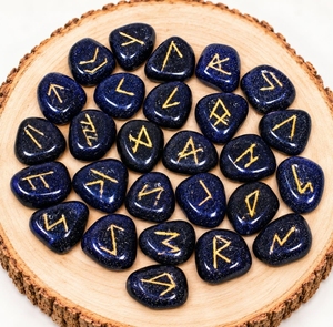 Ensemble de runes en pierre d'or bleue, runes en pierres précieuses scintillantes, runes de sorcellerie, ensemble de runes occultes, ensemble de runes ésothériques, ensembles de runes en gros - Product Image 6