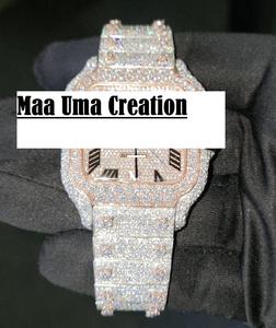 Reloj de Lujo de Cuarzo con Diamantes Moissanite VVS, Estilo Antiguo, Edición Limitada, Movimiento Japonés, Fecha Automática, Acero Inoxidable - Product Image 1