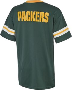 T-shirt vert à col en V des Green Bay Packers avec rayures jaunes et blanches et broderie du logo - Product Image 3