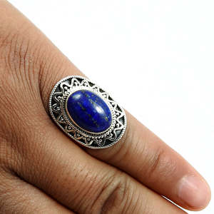 925 Sterling Silver Lapis Lazuli Gemstone <b>Ring</b> Bohemian Style <b>Statement</b> <b>Ring</b> Handcrafted Vintage Oval Cut Gemstone Jewelry - Product Image 3