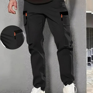 Men's <b>Black</b> <b>Cargo</b> Sweatpants Elastic Waist Multiple Pockets Breathable Casual Joggers Autumn Wear - Product Image 1