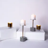 Support de bougie en résine géométrique de style nordique, fait à la main, noir, blanc, or, avec revêtement en poudre, pour mariage, Noël, décoration de la maison