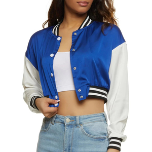 High Street Style Custom Ladies Cropped Wool Canvas Varsity <b>Jacket</b> <b>Waterproof</b> Breathable Linen Streetwear Women's Crop <b>Jackets</b> - Product Image 4