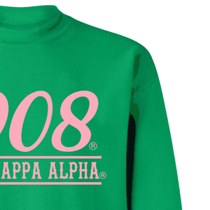 Sudadera con cuello redondo AKA 1908Script Year, de forro polar premium, con letras griegas, personalizada para hermandades, color verde Kelly - Product Image 3