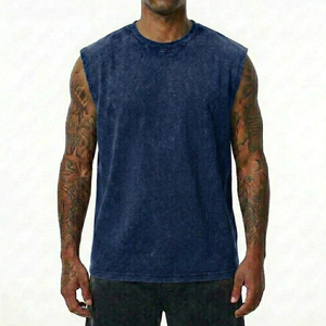 Premium Garment Dyed Charcoal <b>Navy</b> Tank Top with Acid Wash Texture and Custom Hangtags - Product Image 4