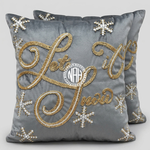 Housse de coussin décorative en or blanc avec feuilles tropicales, perles et sequins brodés, motif botanique pour canapé - Product Image 2