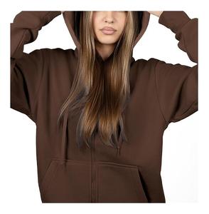Sudadera con capucha informal cómoda de algodón 100% para mujer, de manga larga, cuello redondo, hombros caídos, color liso, con cremallera, al mejor precio al por mayor - Product Image 5