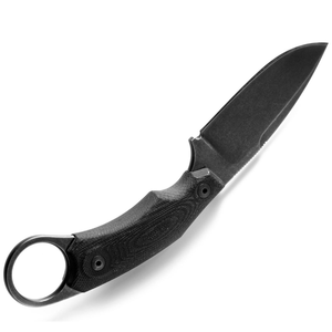 Cuchillos de caza compactos de hoja fija, completamente negros, con mango texturizado, anillo de sujeción trasero y funda negra para cinturón, para actividades al aire libre. - Product Image 2