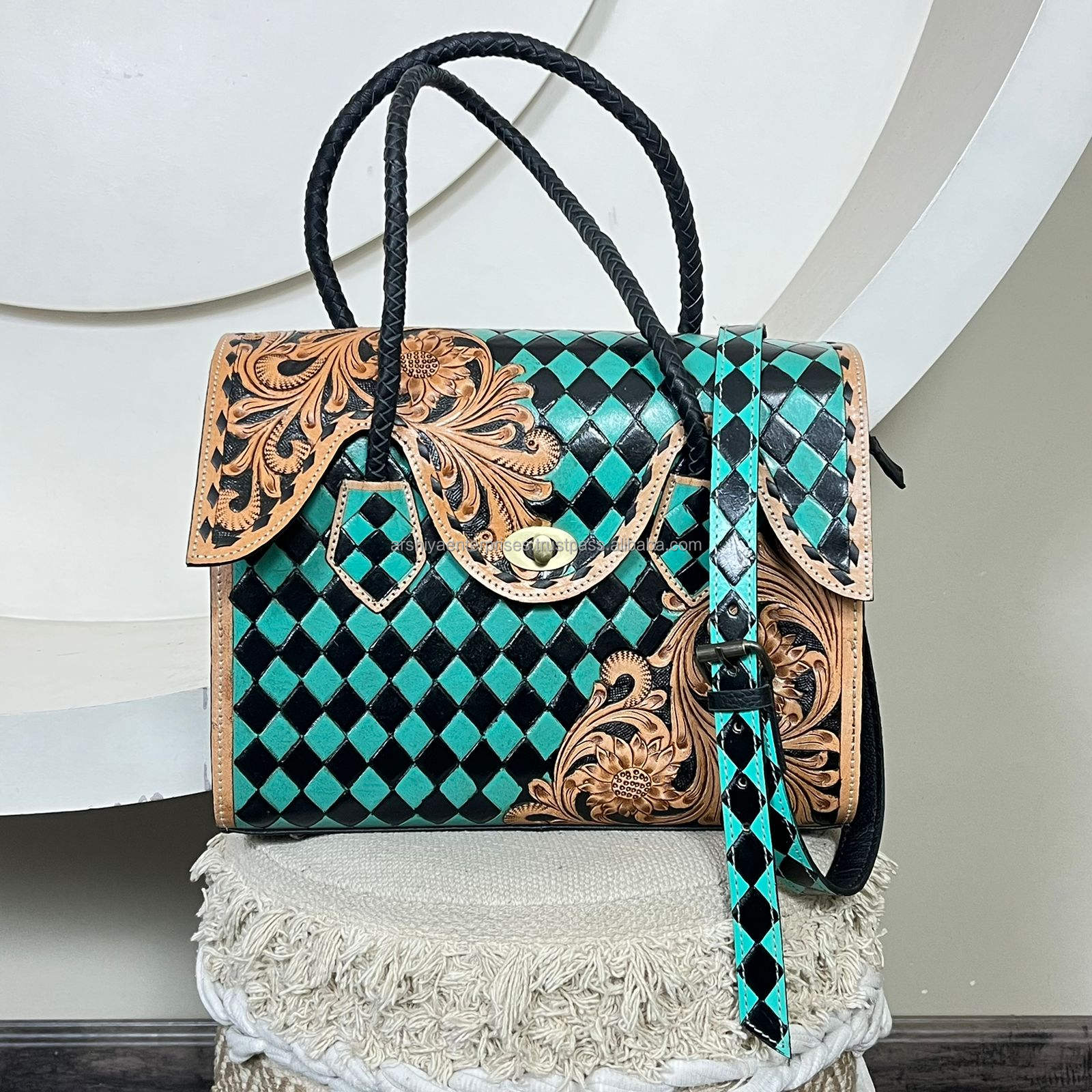 Turquoise & Black Checkered