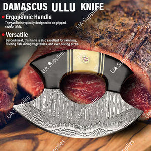 Cuchillo Ulu de Acero de Damasco Hecho a Mano de Alta Calidad, OEM/OBM, Funda de Cuero Personalizable, Herramienta de Cocina para Picar al por Mayor, Industrial - Product Image 5