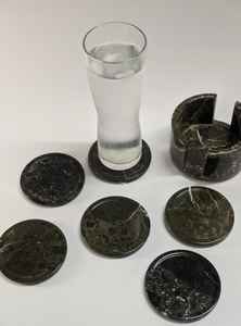 Juego de seis posavasos de mármol negro o ónix Zebra con soporte, posavasos de piedra hechos a mano para bebidas - Product Image 6