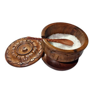 Acacia Wood Sugar Bowl/Pot Latest Trendy Dry Fruit Jar Home Decorative Round Shape For Dining Kitchen Use - Product Image 1