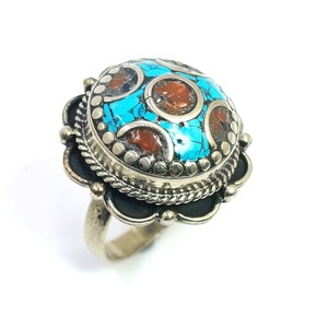 Anillos de Plata Tibetana con Coral para Mujeres y Niñas, para Bodas y Fiestas, Estilo Clásico Antiguo, Joyería de Moda - Product Image 4