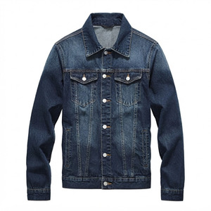 Custom Men's Vintage Wash Denim Jacket Heavyweight Blue <b>Jean</b> Outerwear Classic Button-<b>Up</b> Casual Denim Trucker Jacket - Product Image 1