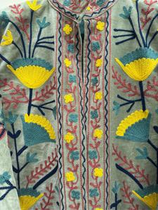 Artisan Grey <b>Velvet</b> Embroidered Suzani <b>Jacket</b> With Floral Pattern Full Sleeve Stand Collar Handmade <b>Women's</b> Winter Outerwear - Product Image 6