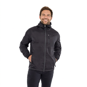 Men's Black Hooded Windproof <b>Jacket</b> Casual Zipper Front Polyester Autumn Wear - Product Image 5