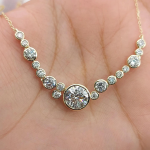Round Brilliant Cut Diamond Pendant Necklace 18K <b>Solid</b> Gold Bezel Setting Classic Style Women's Wedding Jewelry - Product Image 3