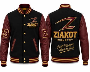 ZIAKOT Men's Black <b>White</b> Varsity <b>Jacket</b> Casual Turn-down Collar Regular Fit Printed Letter Logo Front Back Design - Product Image 5